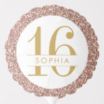 16th Personalised Name Photo Rose Gold Birthday Balloon<br><div class="desc">Rose gold pink glitter sweet 16 birthday balloon with an editable age and monogram name in the middle in a gold modern classic font. Add a custom photo to the back with a Happy Birthday message. Click ‘customise further’ to adjust the text or photo placement.</div>