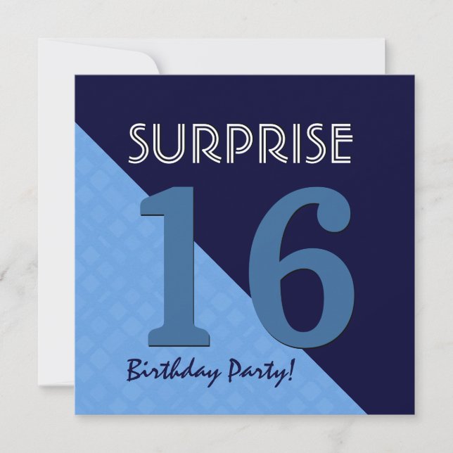 16th Surprise Birthday Blue and Midnight V06C3 Invitation (Front)