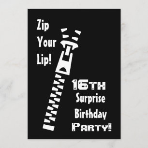 16th SURPRISE Birthday Party Black White Recycled Invitation