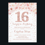 16th Surprise Birthday Party - White Rose Gold Invitation<br><div class="desc">16th Birthday Party Invitation.
Elegant design in faux glitter rose gold and white. Features watercolor blush pink roses,  confetti and diamonds. Perfect for a glam celebration.</div>