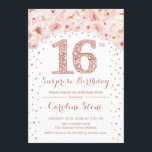 16th Surprise Birthday Party - White Rose Gold Invitation<br><div class="desc">16th Birthday Party Invitation.
Elegant design in faux glitter rose gold and white. Features watercolor blush pink roses,  confetti and diamonds. Perfect for a glam celebration.</div>