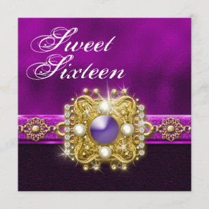 16th "sweet sixteen" birthday party purple invitation