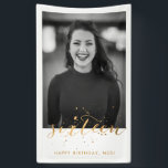 16th Sweet Sixteen Birthday Photo Gold Confetti Banner<br><div class="desc">Perfect for a sweet sixteen 16th birthday celebration - this birthday party banner features a large photo and gold confetti "sixteen" design. Customise with your birthday message. This banner looks best with a black and white photo - but you can use a colour photo as well. If you need assistance...</div>