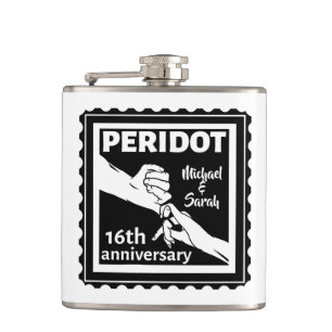 16th wedding anniversary black and white hands hip flask