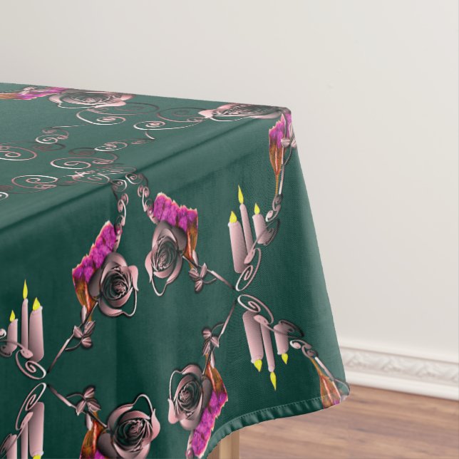  16th Wedding Anniversary Candles & Statice Flower Tablecloth (In Situ)