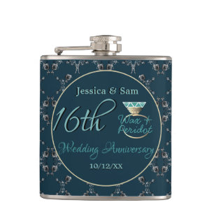 16th Wedding Anniversary Peridot Silvery Hip Flask