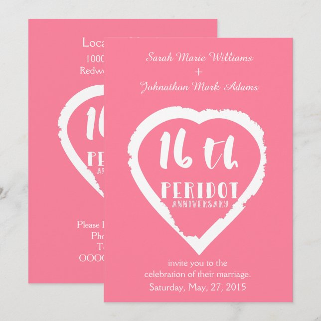 16th Wedding anniversary traditional peridot Invitation (Front/Back)