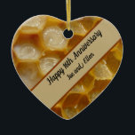 16th Wedding Anniversary, Wax Keepsake Heart Ceramic Tree Decoration<br><div class="desc">Wax is the traditional gift for a sixteenth wedding anniversary. This ceramic keepsake heart is decorated with an image of honey comb Bees Wax,  with a matching banner and editable text. A lovely gift.</div>
