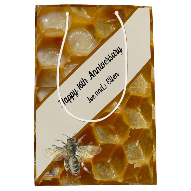 16th Wedding Anniversary, Wax Medium Gift Bag (Front)