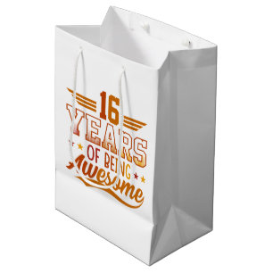 16th year awesome Birthday word art Medium Gift Bag