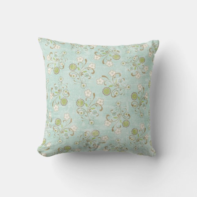 16x16 Blue and Green Floral Throw Pillow (Front)