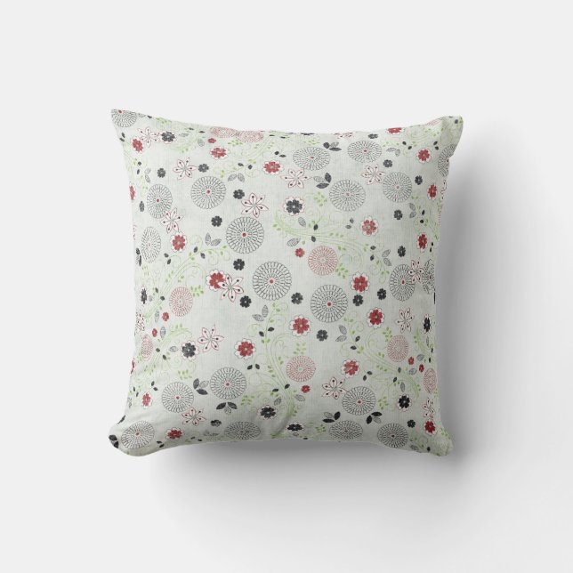 16x16 Blue and Red Floral Throw Pillow (Front)