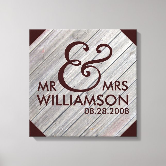 16x16 Country Wood Wrapped Canvas Wedding Date Art (Front)
