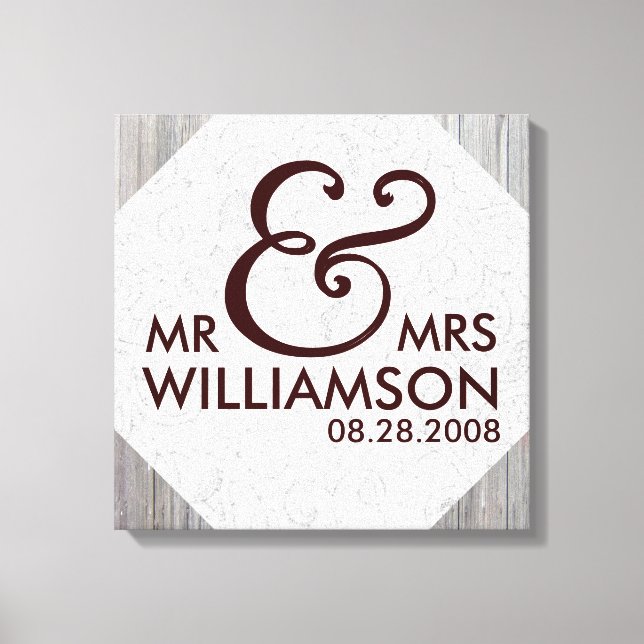 16x16 Country Wood Wrapped Canvas Wedding Date Art (Front)