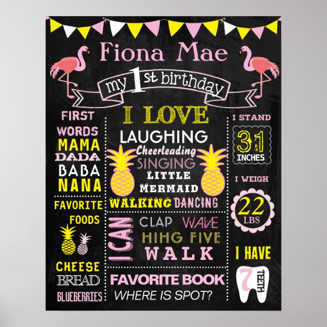 16x20" Flamingo Pineapples Birthday sign board (Front)