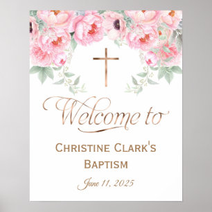 16x20, Pink, Floral, Girl, Baptism Welcome Sign