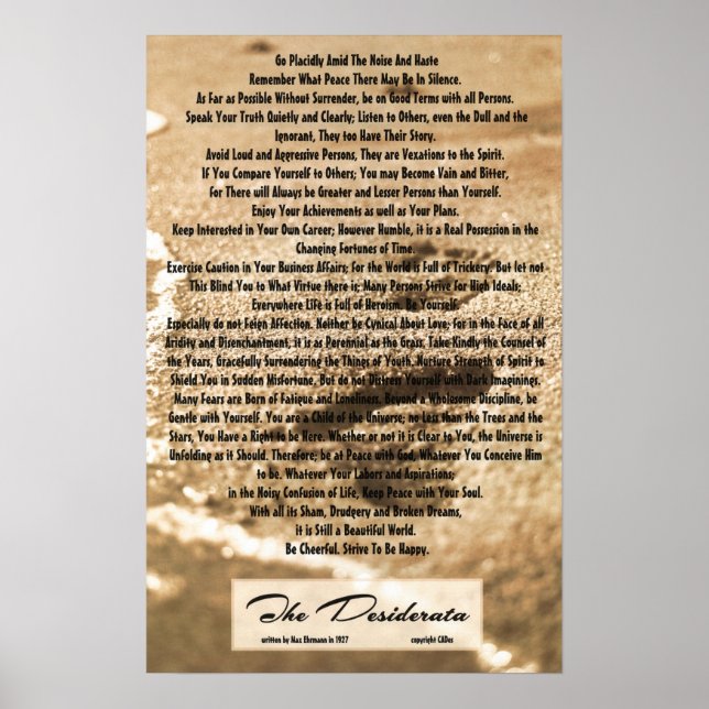 16x24 Desiderata Poem with Sandy Footprints Poster (Front)