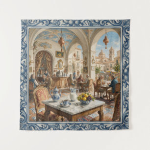 1700’s Sicilian Style Ceramic Palermo Coffee House Tapestry
