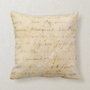 1700s Vintage French Antique Script Background Cushion