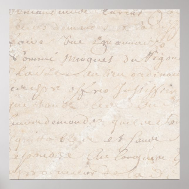 1700s Vintage French Retro Script Parchment Paper Poster (Front)