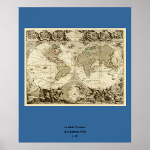 1708 World Map by Jean Baptiste Nolin Poster