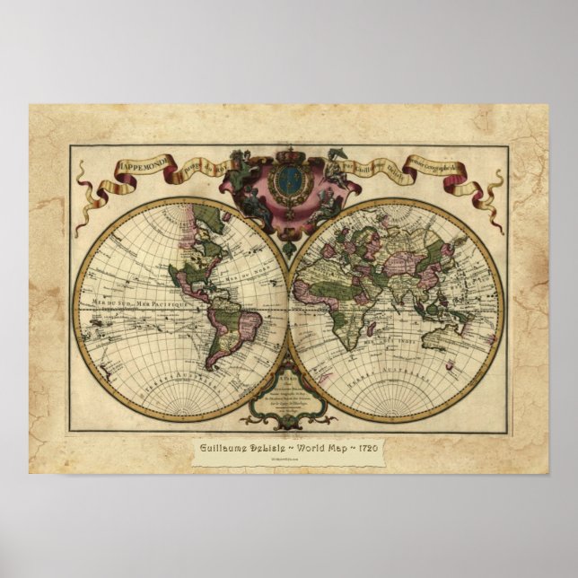 "1720 Guillaume DeLisle" Olde Worlde Map Poster (Front)