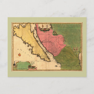 1720 Map - La Californie ou Nouvelle Caroline Postcard