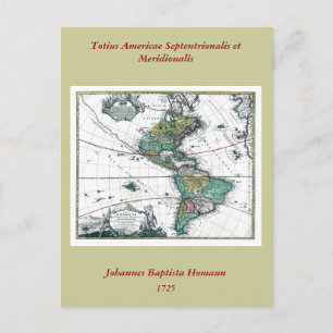 1725 South and North America Map Postcard