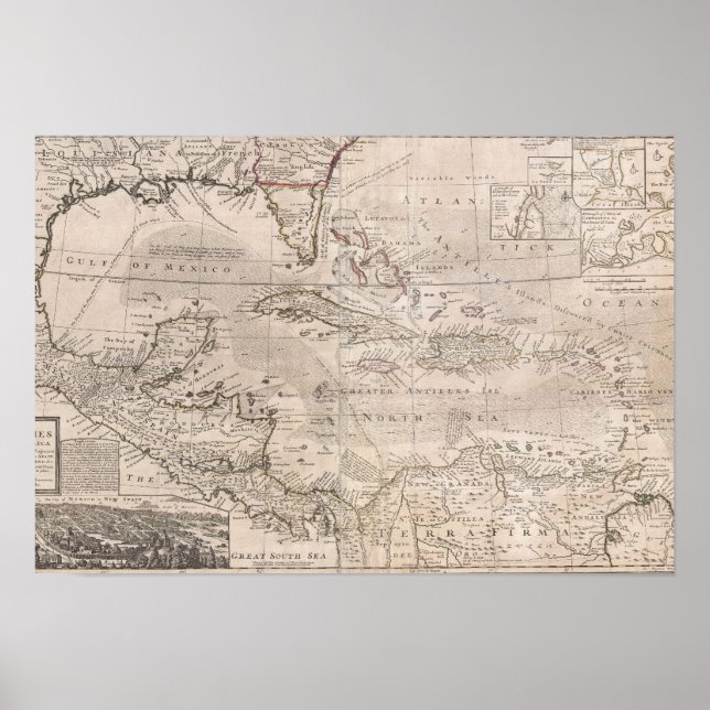1732 English Chart of the Caribbean LARGE (Front)