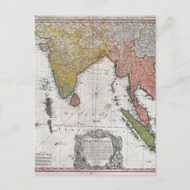 1748 Homann Heirs Map of India and Southeast Asia Postcard (Front)