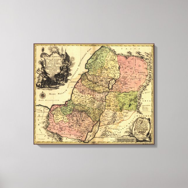 1759 Map Of Ancient Israel With The 12 Tribes Canvas Print (Front)