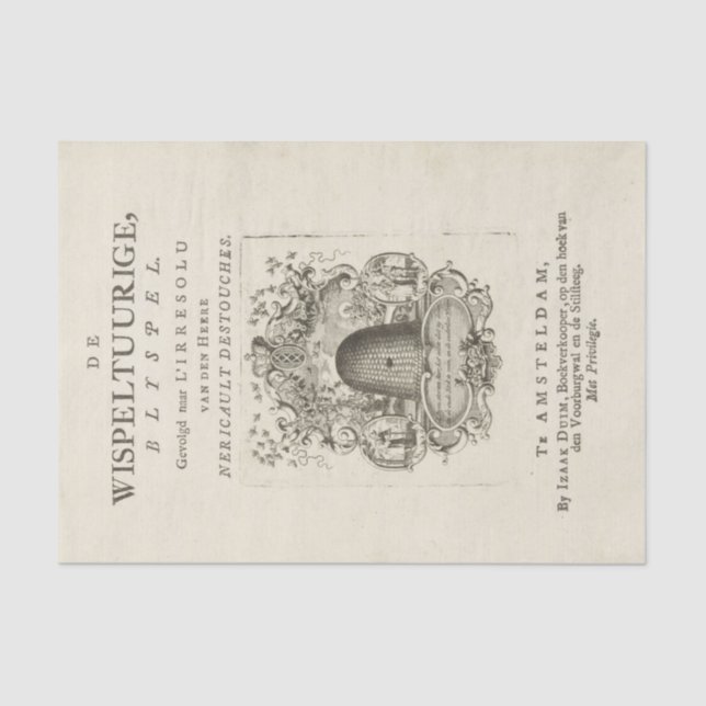 1762 Skep Dutch Title Page Beekeeper Honey Vintage Tissue Paper (Front)
