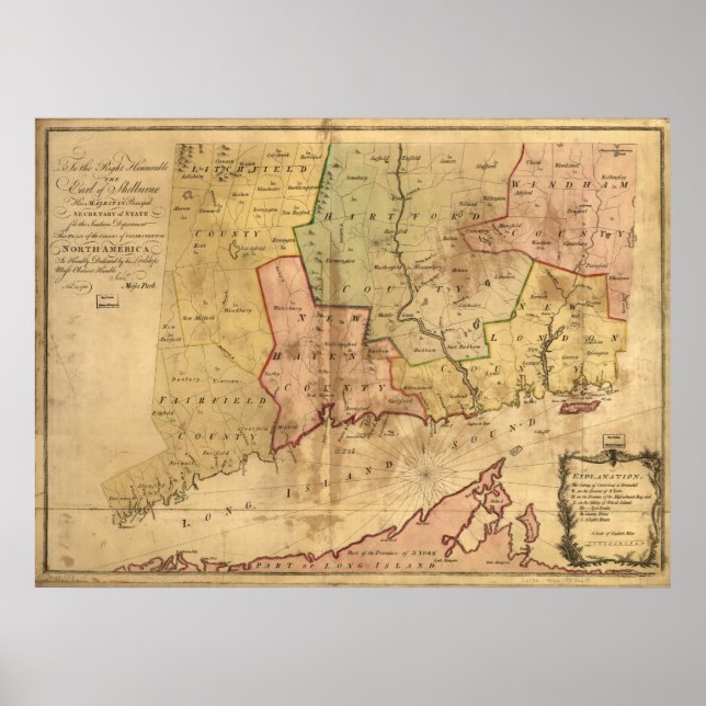 1766 Map of the Colony of Connecticut Poster (Front)
