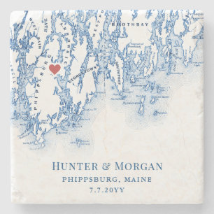 1774 Inn Wedding Favour Phippsburg Maine Map Stone Coaster