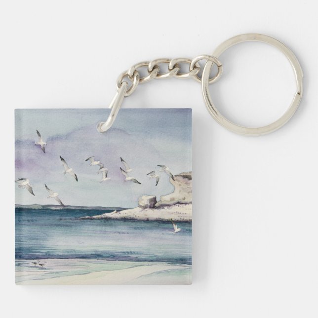 1774 Seagulls at Sandy Beach Key Ring (Back)