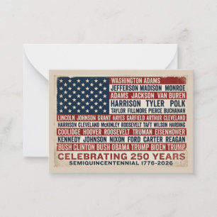 1776-2026 America 250th Anniversary Presidents Car Card