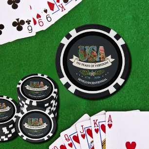 1776-2026 Midnight Blue & Black Luxury Patriotic  Poker Chips