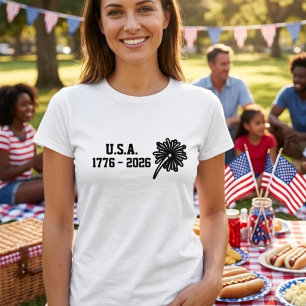 1776-2026 Minimal Black Typography Firework T-Shirt