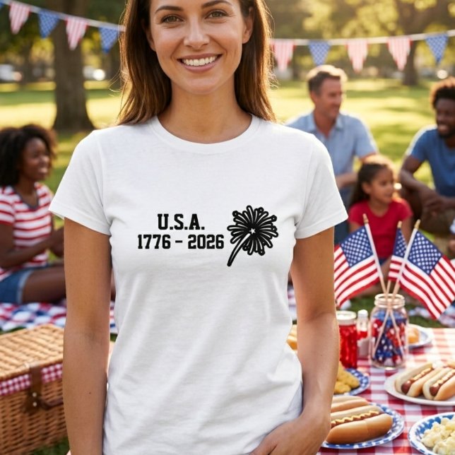 1776-2026 Minimal Black Typography Firework T-Shirt (Creator Uploaded)