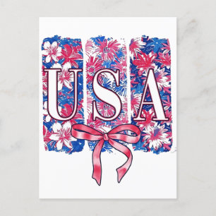1776 America 4th of July USA Floral Flowers Announcement Postcard