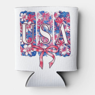 1776 America 4th of July USA Floral Flowers Can Cooler