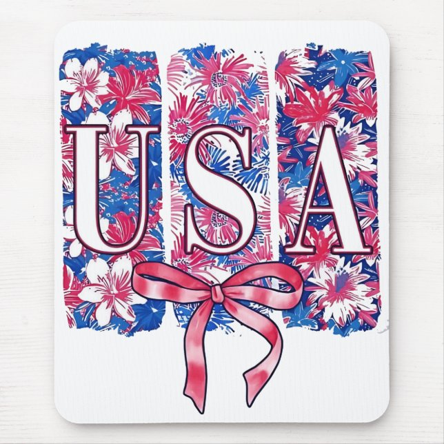 1776 America 4th of July USA Floral Flowers Mouse Pad (Front)
