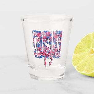 1776 America 4th of July USA Floral Flowers Shot Glass
