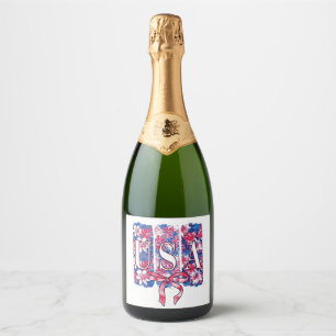 1776 America 4th of July USA Floral Flowers Sparkling Wine Label