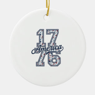 1776 America Floral Patriotic Vintage Vector Desig Ceramic Tree Decoration