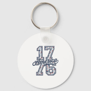 1776 America Floral Patriotic Vintage Vector Desig Key Ring