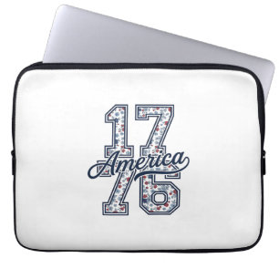 1776 America Floral Patriotic Vintage Vector Desig Laptop Sleeve