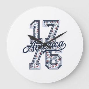 1776 America Floral Patriotic Vintage Vector Desig Large Clock
