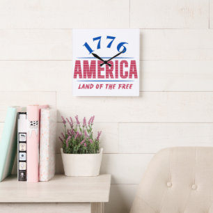 1776 AMERICA LAND OF THE FREE SQUARE WALL CLOCK