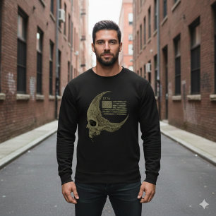 1776 American Flag Skull Crescent Moon T-Shirt Sweatshirt
